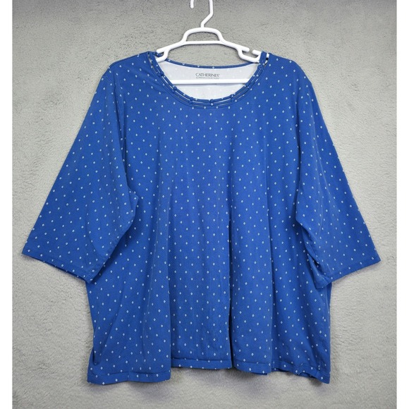 Catherines Tops - Catherines Top Womens 5X Blue Cutout Neck Diamond‎ Relaxed Flowy Stretch Lounge